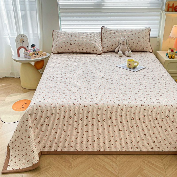 91家纺网 家纺一手货源 找家纺 梵朴 2026新款A类泡芙双层纱云感邹邹纱床盖三件套 酒渍樱桃