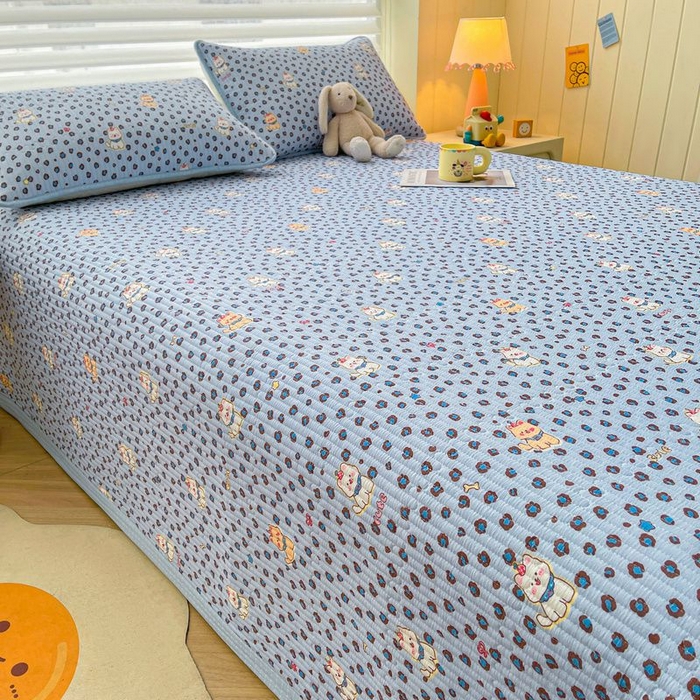 91家纺网 家纺一手货源 找家纺 梵朴 2026新款A类泡芙双层纱云感邹邹纱床盖三件套 豹纹泡芙狗