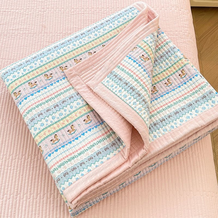 91家纺网 家纺一手货源 找家纺 梵朴 2026新款A类泡芙双层纱云感邹邹纱床盖三件套 费尔岛木马