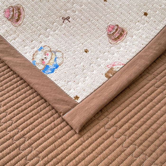 91家纺网 家纺一手货源 找家纺 梵朴 2026新款A类泡芙双层纱云感邹邹纱床盖三件套 甜品萌狗