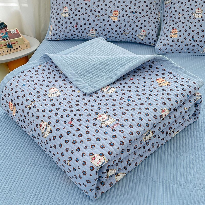 91家纺网 家纺一手货源 找家纺 梵朴 2026新款A类泡芙双层纱云感邹邹纱床盖三件套 豹纹泡芙狗