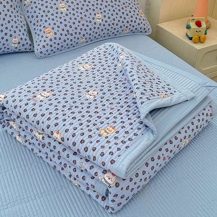 91家纺网 家纺一手货源 找家纺 梵朴 2026新款A类泡芙双层纱云感邹邹纱床盖三件套 豹纹泡芙狗