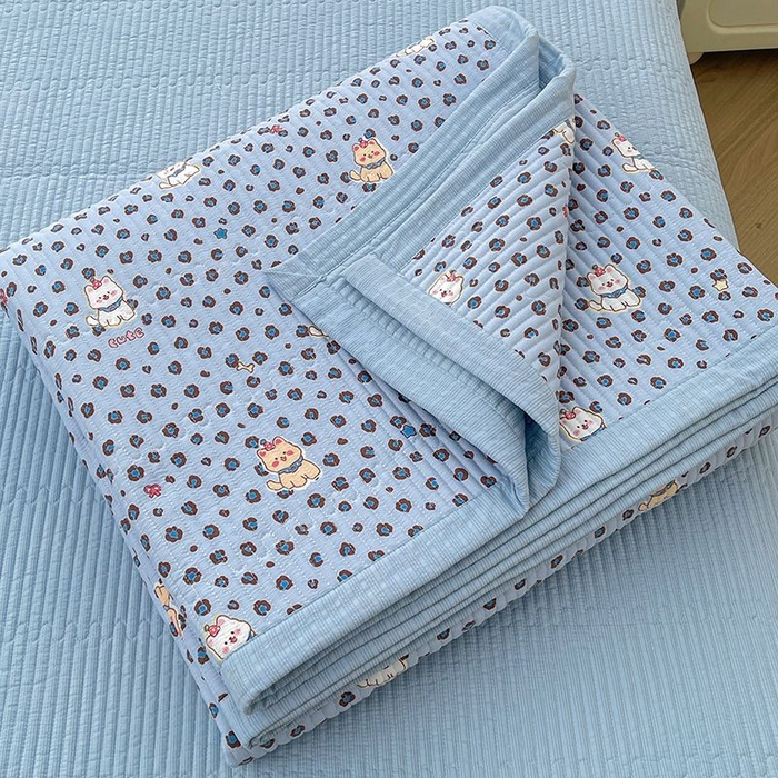 91家纺网 家纺一手货源 找家纺 梵朴 2026新款A类泡芙双层纱云感邹邹纱床盖三件套 豹纹泡芙狗