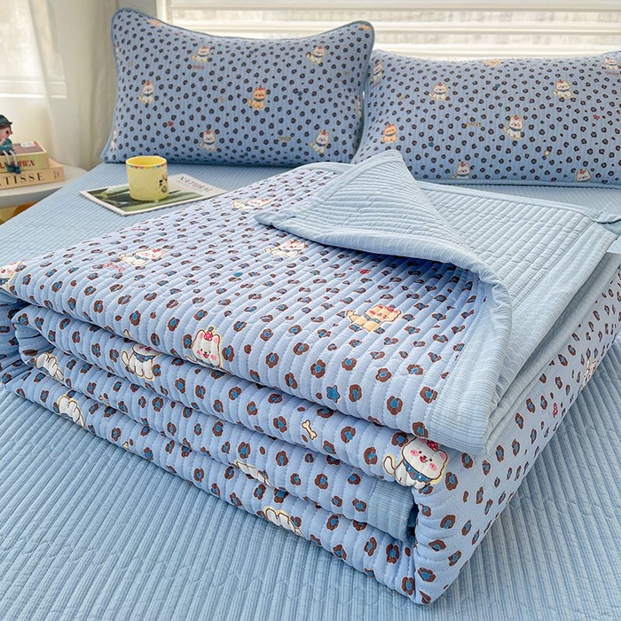 91家纺网 家纺一手货源 找家纺 梵朴 2026新款A类泡芙双层纱云感邹邹纱床盖三件套 豹纹泡芙狗