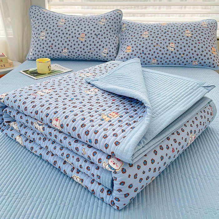 91家纺网 家纺一手货源 找家纺 梵朴 2026新款A类泡芙双层纱云感邹邹纱床盖三件套 豹纹泡芙狗