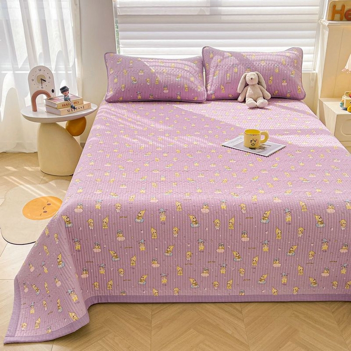 91家纺网 家纺一手货源 找家纺 梵朴 2026新款A类泡芙双层纱云感邹邹纱床盖三件套 星星玩偶紫