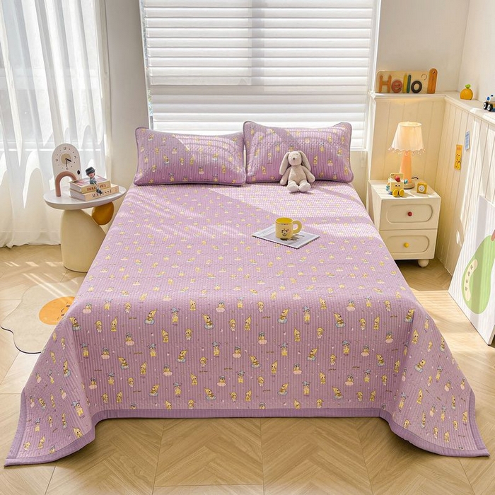 91家纺网 家纺一手货源 找家纺 梵朴 2026新款A类泡芙双层纱云感邹邹纱床盖三件套 星星玩偶紫