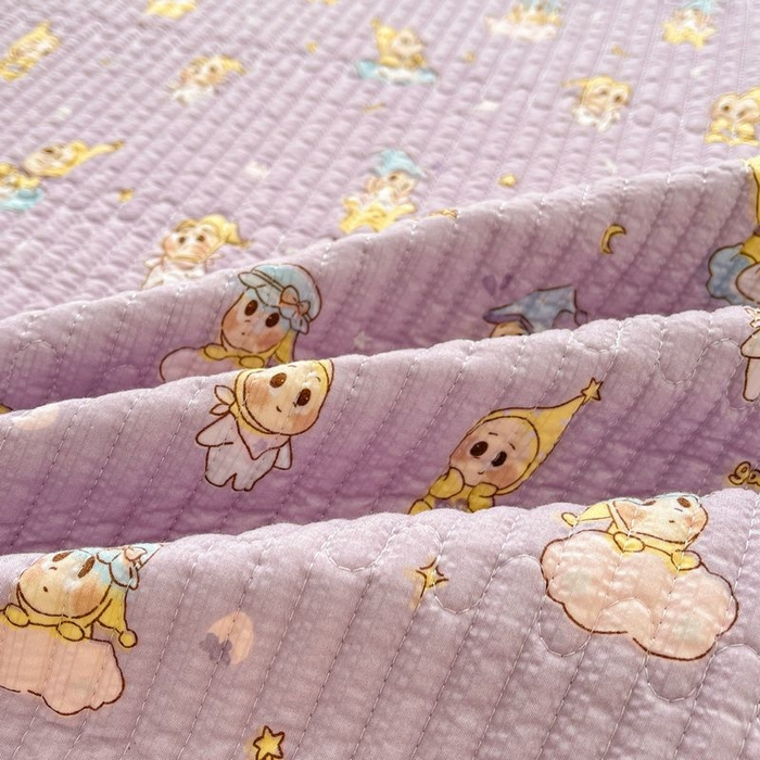 91家纺网 家纺一手货源 找家纺 梵朴 2026新款A类泡芙双层纱云感邹邹纱床盖三件套 星星玩偶紫