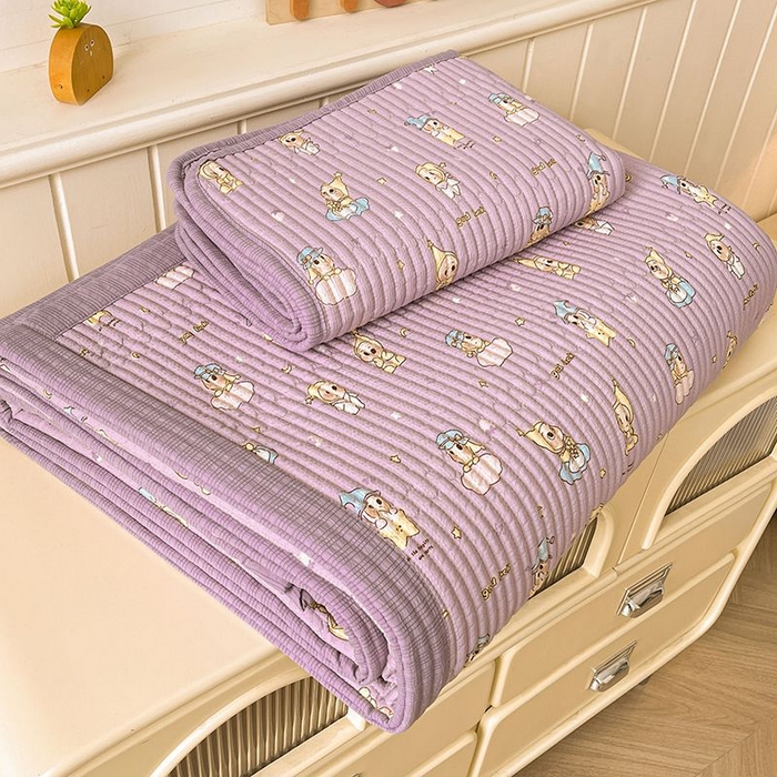 91家纺网 家纺一手货源 找家纺 梵朴 2026新款A类泡芙双层纱云感邹邹纱床盖三件套 星星玩偶紫