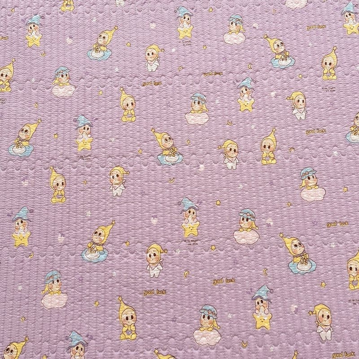 91家纺网 家纺一手货源 找家纺 梵朴 2026新款A类泡芙双层纱云感邹邹纱床盖三件套 星星玩偶紫