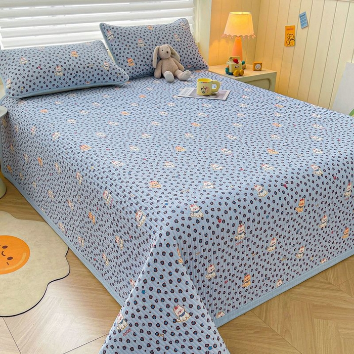 91家纺网 家纺一手货源 找家纺 梵朴 2026新款A类泡芙双层纱云感邹邹纱床盖三件套 豹纹泡芙狗