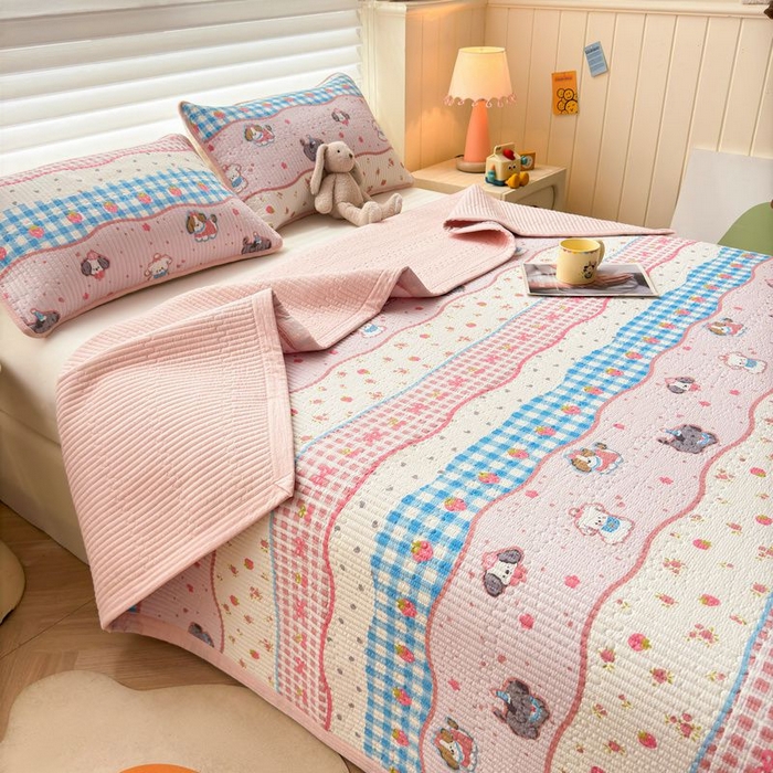 91家纺网 家纺一手货源 找家纺 梵朴 2026新款A类泡芙双层纱云感邹邹纱床盖三件套 快乐小狗