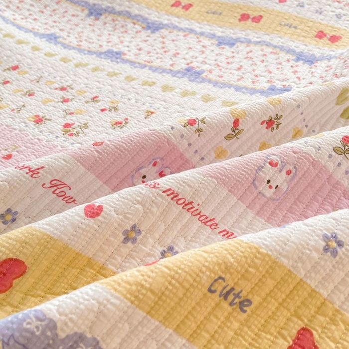 91家纺网 家纺一手货源 找家纺 梵朴 2026新款A类泡芙双层纱云感邹邹纱床盖三件套 蝴蝶结小兔