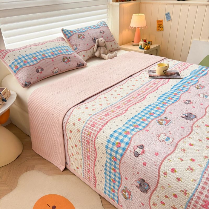 91家纺网 家纺一手货源 找家纺 梵朴 2026新款A类泡芙双层纱云感邹邹纱床盖三件套 快乐小狗