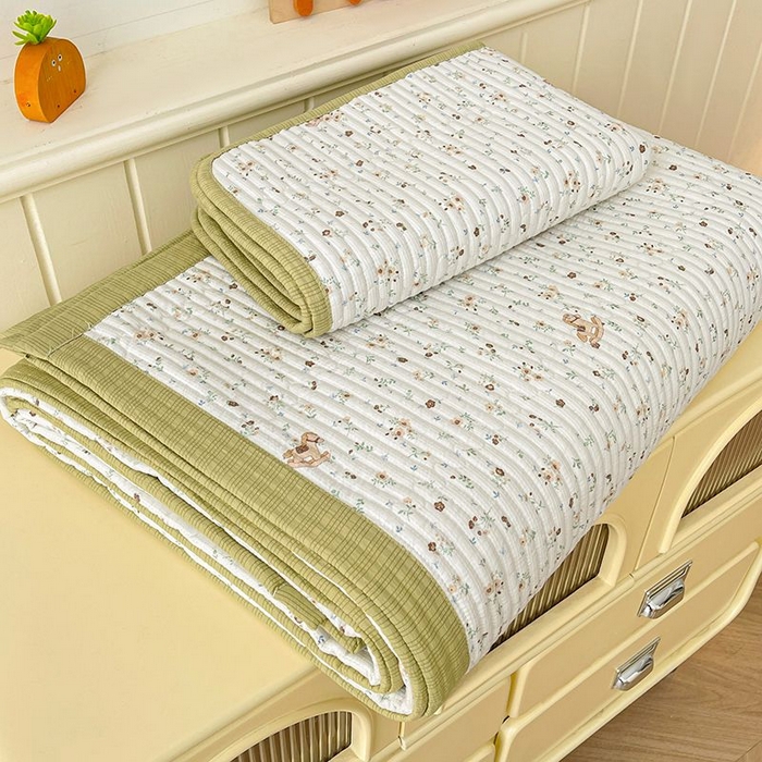 91家纺网 家纺一手货源 找家纺 梵朴 2026新款A类泡芙双层纱云感邹邹纱床盖三件套 木马小花