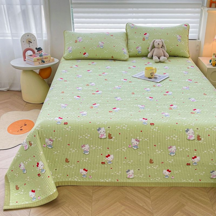 91家纺网 家纺一手货源 找家纺 梵朴 2026新款A类泡芙双层纱云感邹邹纱床盖三件套 泡芙KT-绿