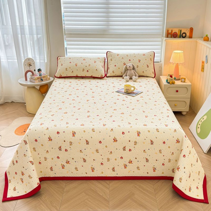 91家纺网 家纺一手货源 找家纺 梵朴 2026新款A类泡芙双层纱云感邹邹纱床盖三件套 星星玩偶黄