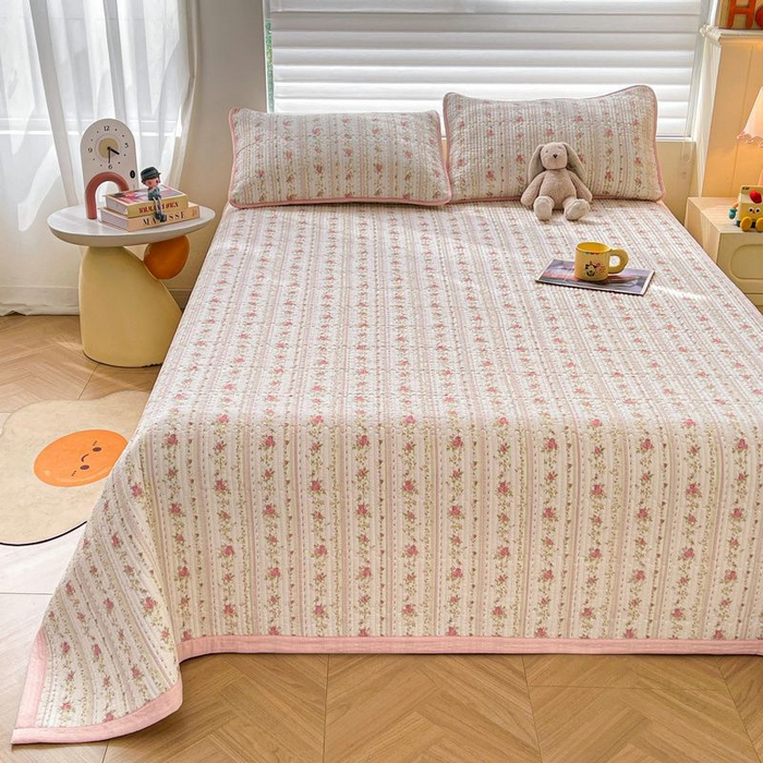 91家纺网 家纺一手货源 找家纺 梵朴 2026新款A类泡芙双层纱云感邹邹纱床盖三件套 春日花语