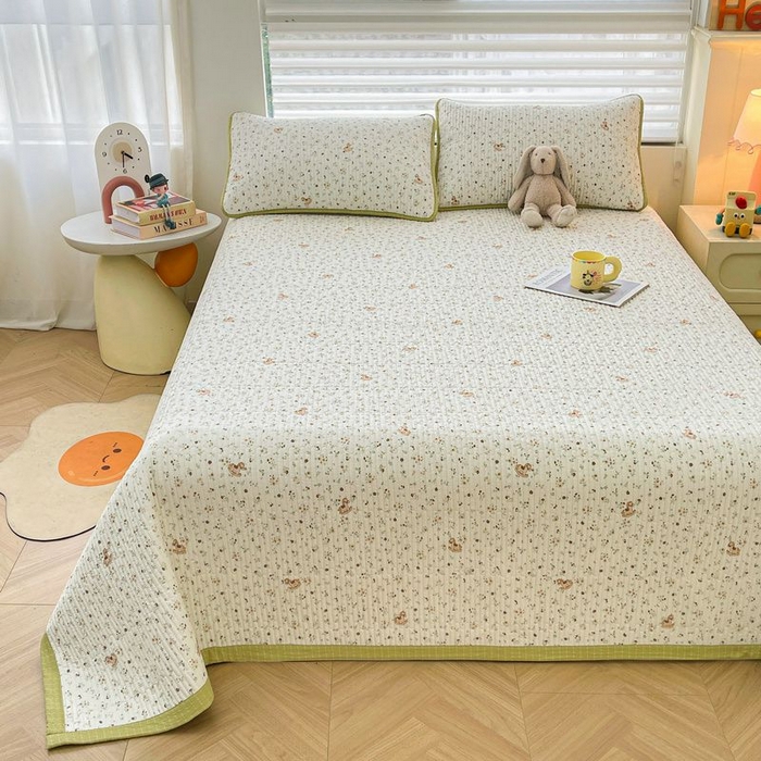 91家纺网 家纺一手货源 找家纺 梵朴 2026新款A类泡芙双层纱云感邹邹纱床盖三件套 木马小花