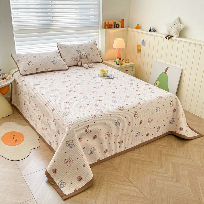 91家纺网 家纺一手货源 找家纺 梵朴 2026新款A类泡芙双层纱云感邹邹纱床盖三件套 甜品萌狗