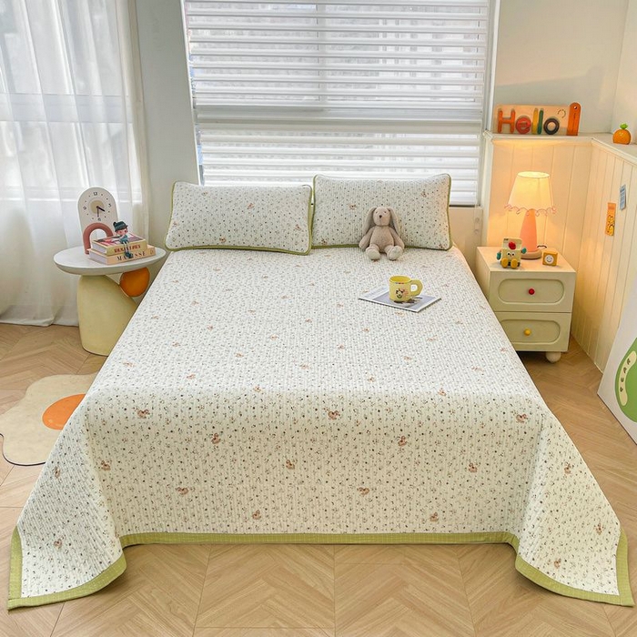 91家纺网 家纺一手货源 找家纺 梵朴 2026新款A类泡芙双层纱云感邹邹纱床盖三件套 木马小花