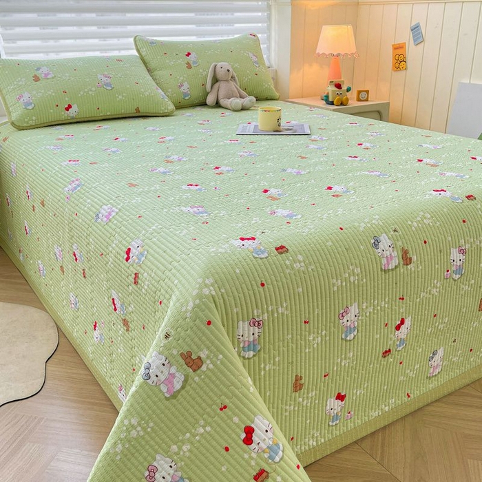 91家纺网 家纺一手货源 找家纺 梵朴 2026新款A类泡芙双层纱云感邹邹纱床盖三件套 泡芙KT-绿