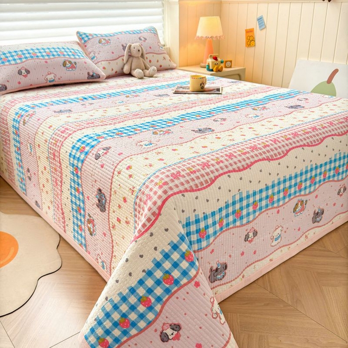 91家纺网 家纺一手货源 找家纺 梵朴 2026新款A类泡芙双层纱云感邹邹纱床盖三件套 快乐小狗