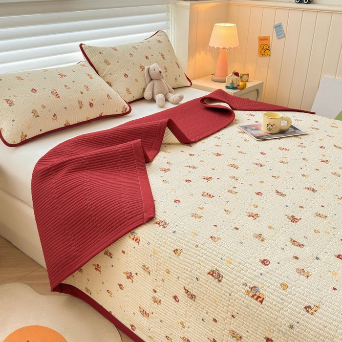 91家纺网 家纺一手货源 找家纺 梵朴 2026新款A类泡芙双层纱云感邹邹纱床盖三件套 星星玩偶黄