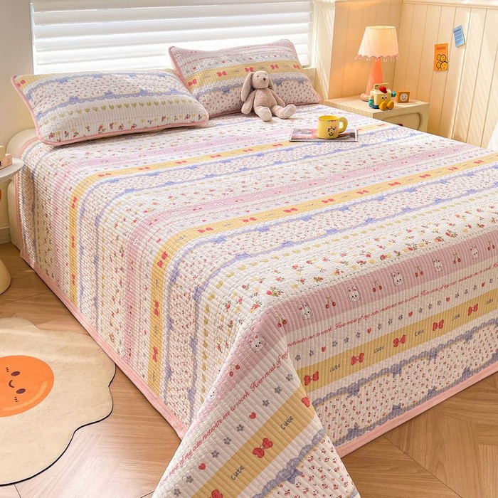 91家纺网 家纺一手货源 找家纺 梵朴 2026新款A类泡芙双层纱云感邹邹纱床盖三件套 蝴蝶结小兔