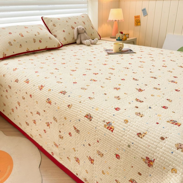 91家纺网 家纺一手货源 找家纺 梵朴 2026新款A类泡芙双层纱云感邹邹纱床盖三件套 星星玩偶黄