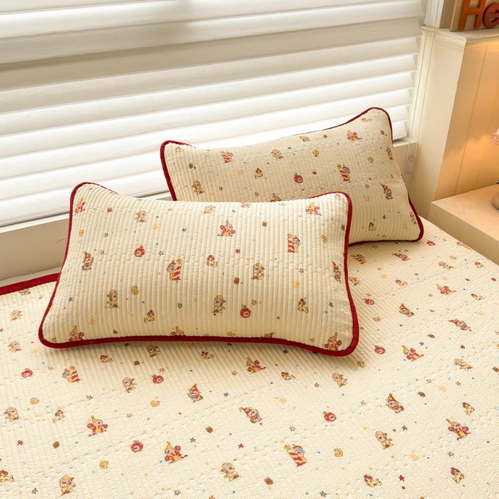 91家纺网 家纺一手货源 找家纺 梵朴 2026新款A类泡芙双层纱云感邹邹纱床盖三件套 星星玩偶黄