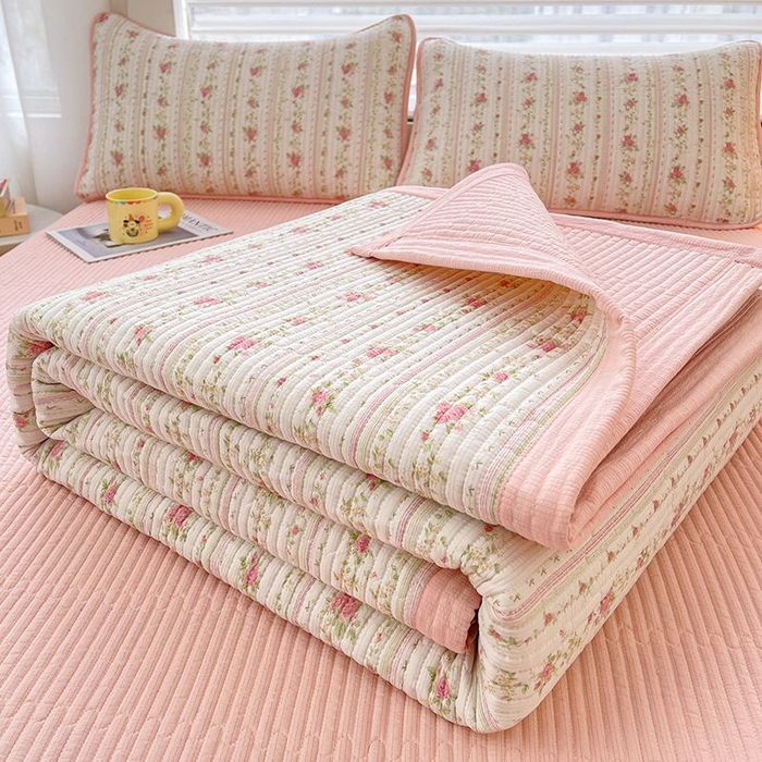 91家纺网 家纺一手货源 找家纺 梵朴 2026新款A类泡芙双层纱云感邹邹纱床盖三件套 春日花语