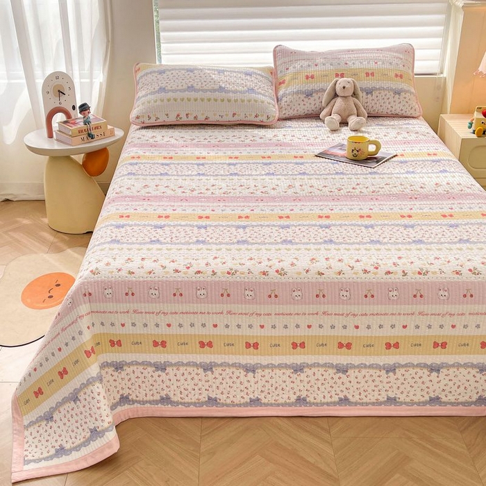 91家纺网 家纺一手货源 找家纺 梵朴 2026新款A类泡芙双层纱云感邹邹纱床盖三件套 蝴蝶结小兔