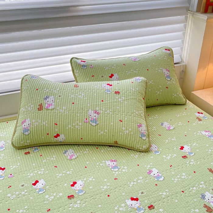 91家纺网 家纺一手货源 找家纺 梵朴 2026新款A类泡芙双层纱云感邹邹纱床盖三件套 泡芙KT-绿