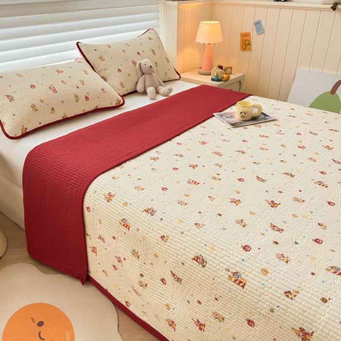 91家纺网 家纺一手货源 找家纺 梵朴 2026新款A类泡芙双层纱云感邹邹纱床盖三件套 星星玩偶黄