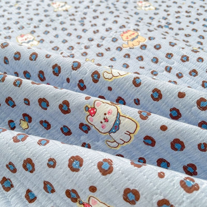 91家纺网 家纺一手货源 找家纺 梵朴 2026新款A类泡芙双层纱云感邹邹纱床盖三件套 豹纹泡芙狗