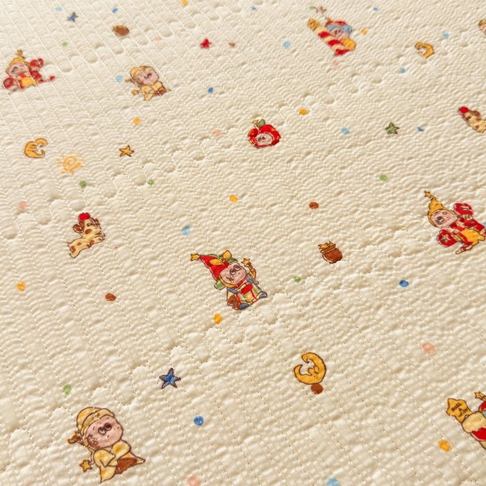 91家纺网 家纺一手货源 找家纺 梵朴 2026新款A类泡芙双层纱云感邹邹纱床盖三件套 星星玩偶黄