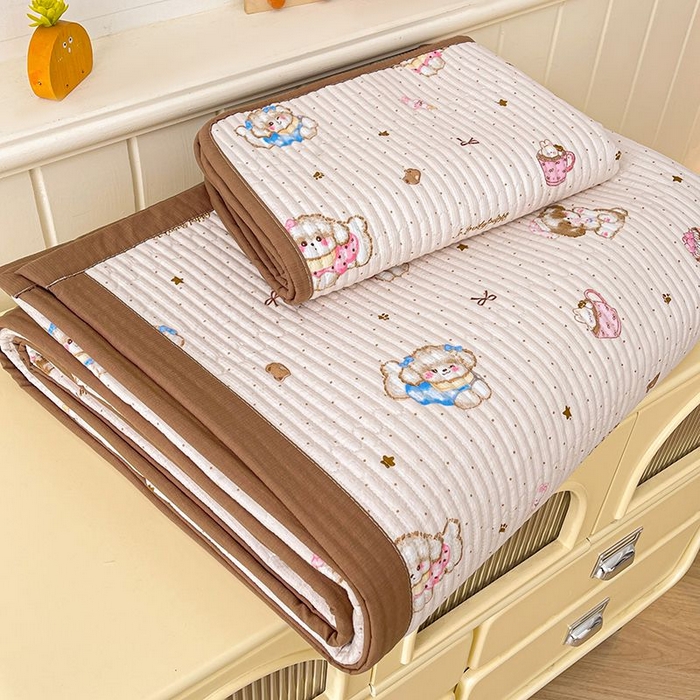 91家纺网 家纺一手货源 找家纺 梵朴 2026新款A类泡芙双层纱云感邹邹纱床盖三件套 甜品萌狗