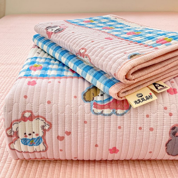 梵朴 2026新款A类泡芙双层纱云感邹邹纱床盖三件套 快乐小狗