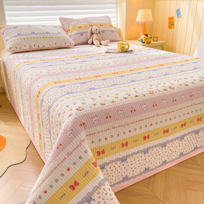 91家纺网 家纺一手货源 找家纺 梵朴 2026新款A类泡芙双层纱云感邹邹纱床盖三件套 蝴蝶结小兔