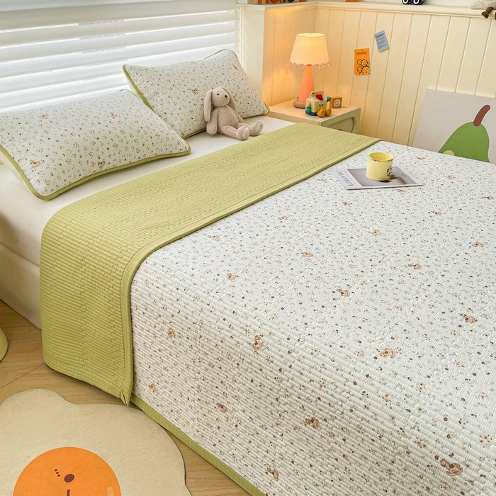 91家纺网 家纺一手货源 找家纺 梵朴 2026新款A类泡芙双层纱云感邹邹纱床盖三件套 木马小花