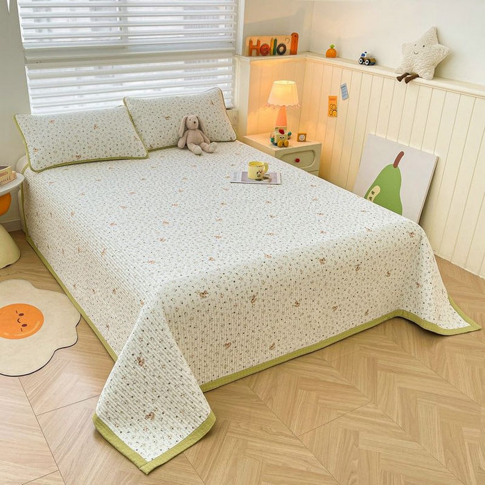 91家纺网 家纺一手货源 找家纺 梵朴 2026新款A类泡芙双层纱云感邹邹纱床盖三件套 木马小花