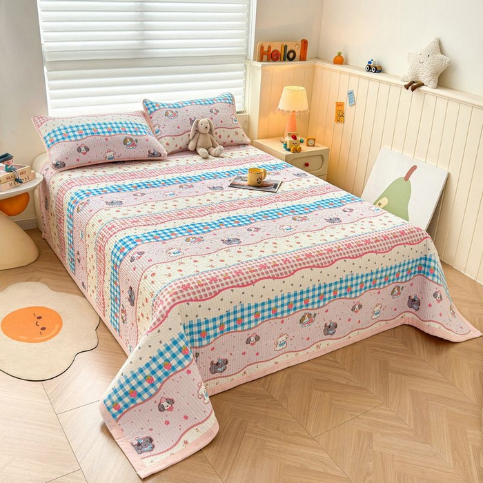 91家纺网 家纺一手货源 找家纺 梵朴 2026新款A类泡芙双层纱云感邹邹纱床盖三件套 快乐小狗