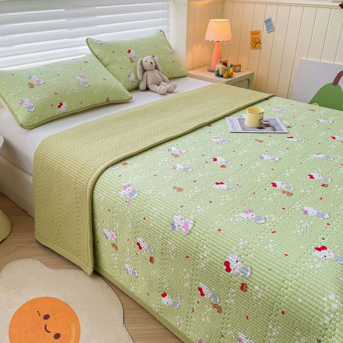 91家纺网 家纺一手货源 找家纺 梵朴 2026新款A类泡芙双层纱云感邹邹纱床盖三件套 泡芙KT-绿