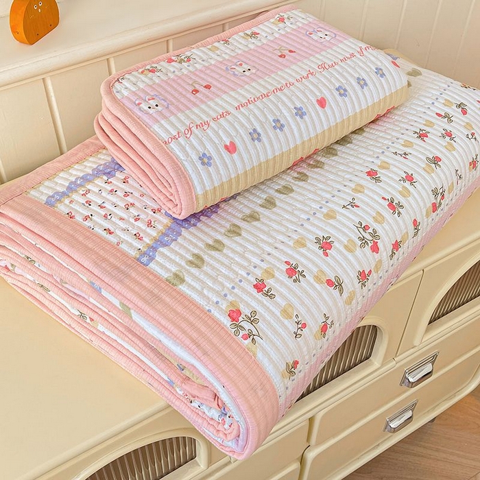 91家纺网 家纺一手货源 找家纺 梵朴 2026新款A类泡芙双层纱云感邹邹纱床盖三件套 蝴蝶结小兔