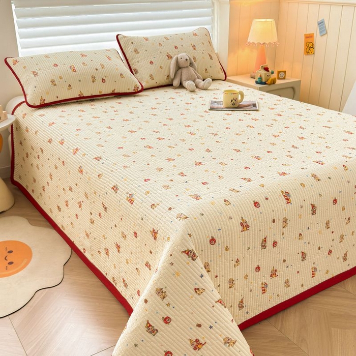 91家纺网 家纺一手货源 找家纺 梵朴 2026新款A类泡芙双层纱云感邹邹纱床盖三件套 星星玩偶黄