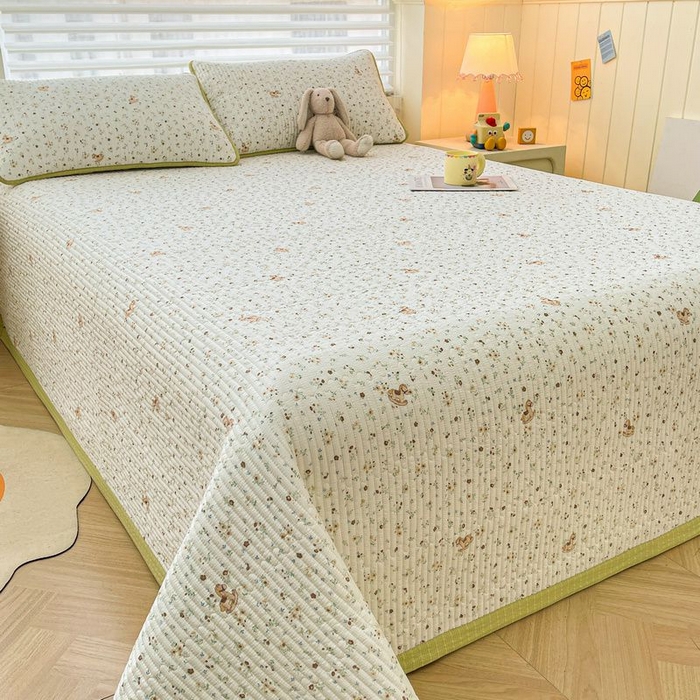 91家纺网 家纺一手货源 找家纺 梵朴 2026新款A类泡芙双层纱云感邹邹纱床盖三件套 木马小花