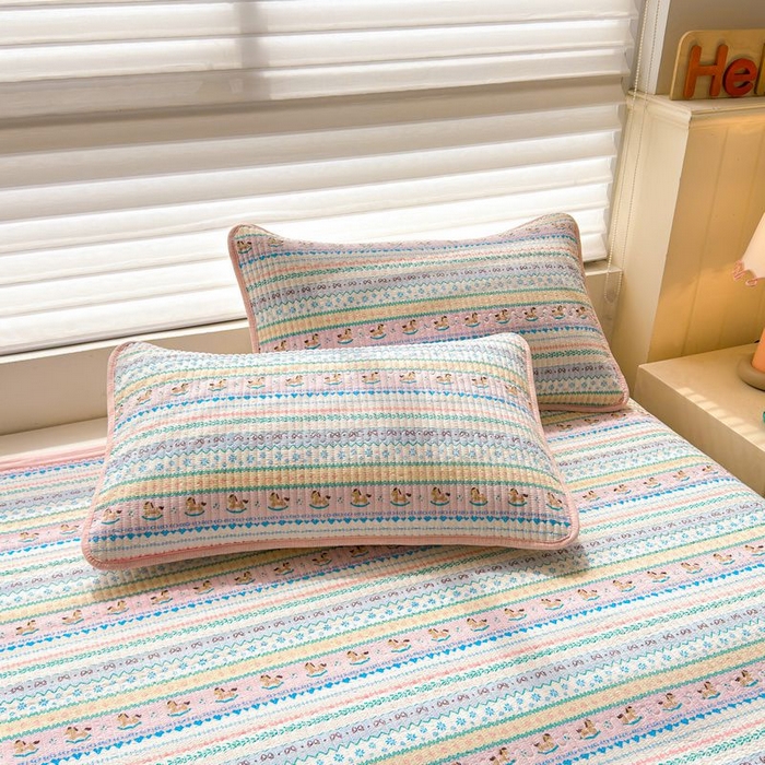 91家纺网 家纺一手货源 找家纺 梵朴 2026新款A类泡芙双层纱云感邹邹纱床盖三件套 费尔岛木马