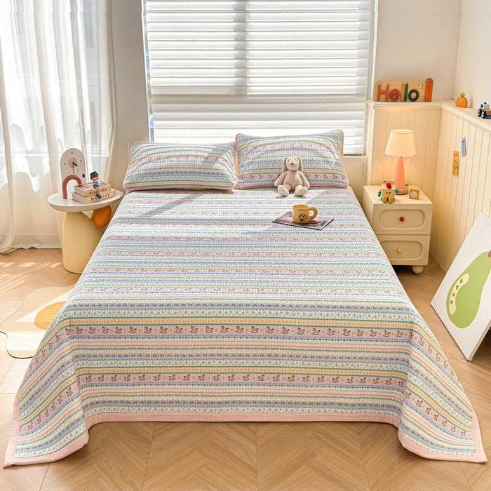 91家纺网 家纺一手货源 找家纺 梵朴 2026新款A类泡芙双层纱云感邹邹纱床盖三件套 费尔岛木马