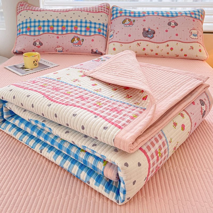 91家纺网 家纺一手货源 找家纺 梵朴 2026新款A类泡芙双层纱云感邹邹纱床盖三件套 快乐小狗